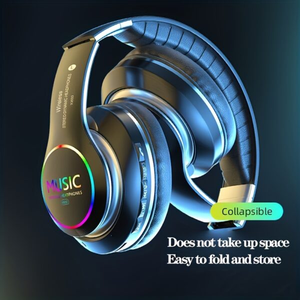 [Wireless Deep Bass Headphones] Foldable Wireless Headphones with Deep Bass, Lightweight Gaming Earbuds with Built-in Mic, 3.5mm Audio Cable Compatible, USB Type-C Charging, Non-Waterproof, Push Button Volume Control, for Travel & Work, Adult - No Charger - Image 5