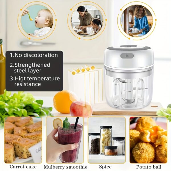 1pc, 250ml Capacity, USB Rechargeable Cooking Machine, Kitchen Garlic Mixer, Small Automatic Cooking Machine, Multi Scene Use Tools, Various Colors, Kitchen Supplies - Image 9