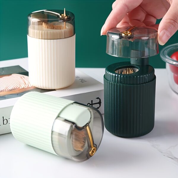 1pc, Toothpick Box, Light Luxury Creative Storage Toothpick Box, Creative Design Swab Jar, Automatic Release Press-type Plastic Toothpick Box, Dental Floss Box, Home Accessories - Image 8