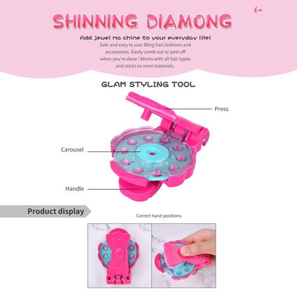 Hair Jewels Stamper DIY Set, Radiance Collection with Glam Styling Tool, Artificial rhinestones, Load Click Glitter Anything, Birthday Halloween Christmas Thanksgiving Day Toy Gift for Girls - Image 10