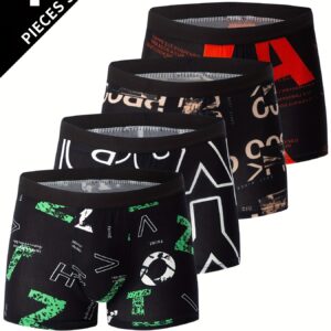 4pcs Flower Pattern Men's Underwear Boxers, Casual Boxer Briefs Shorts, Breathable Comfy Stretchy Boxer Sports Shorts
