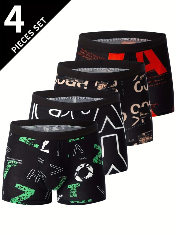 4pcs Flower Pattern Men's Underwear Boxers, Casual Boxer Briefs Shorts, Breathable Comfy Stretchy Boxer Sports Shorts