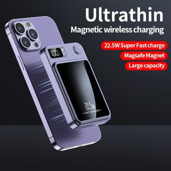 New 5000/10000mAh Magnetic Wireless Power Bank 22.5W/PD20W Suitable for Apple 15pro/14max/13/12 Android Mobile Phones USB/Type-C Portable Charger with LED Power Display Outdoor Travel Emergency Backup Power Bank