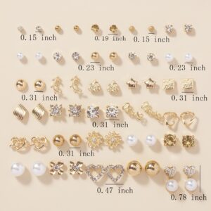 30 Pairs Alloy Full Rhinestones Love Round Faux Pearl Letter Stud Earrings Set