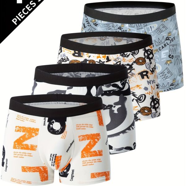 4pcs Flower Pattern Men's Underwear Boxers, Casual Boxer Briefs Shorts, Breathable Comfy Stretchy Boxer Sports Shorts - Image 13