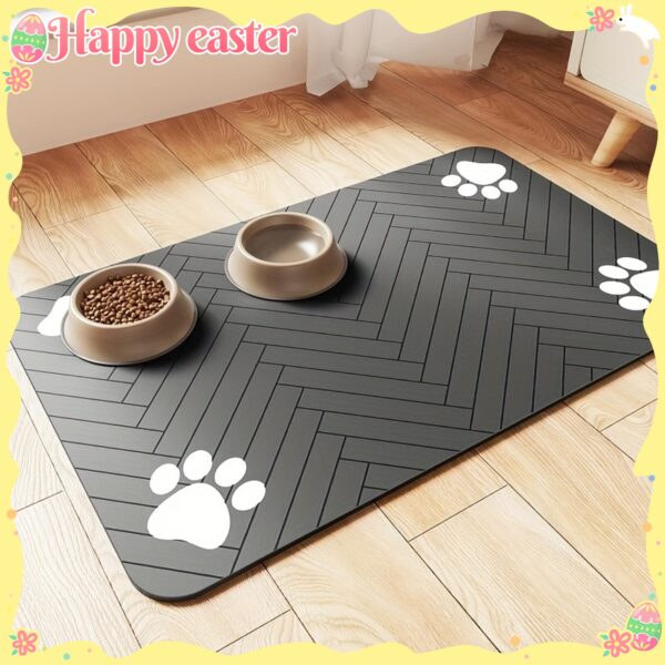 1pc Fast-Drying Diatomaceous Earth Pet Feeding Mat – Splash-Proof, Absorbent, Easy to Clean for Dogs and Cats, Herringbone Pattern with Paw Print Design, Black, Pet Feeding Mats Washable - Image 17