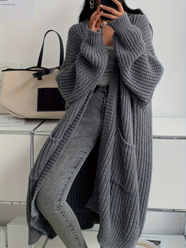 Solid Open Front Cardigan, Casual Long Sleeve Drop Shoulder Long Length Outwear, Women's Clothing - Image 9
