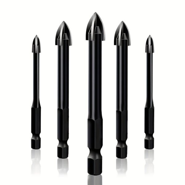 5pcs High-efficiency Universal Drilling Tool, Hexagonal Shank Cross Reaming Triangular Drill Bit, Glass Ceramic Woodworking Electric Tool, Hard Alloy Rust Proof Accessory, Cross Spear Head Drill Bit 3/4/5/6/8mm - Image 3