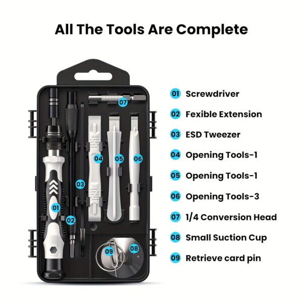 115-in-1 Precision Screwdriver Set, 115-in-1 Magnetic Repair Tool Kit, Anti-Slip Portable Tool Kit, Professional Screwdriver Tool Kit, Ergonomic Handle, Small Screwdriver For Mobile Phone, Computer, Watch, Laptop, Macbook, Glasses, Electronics - Image 8