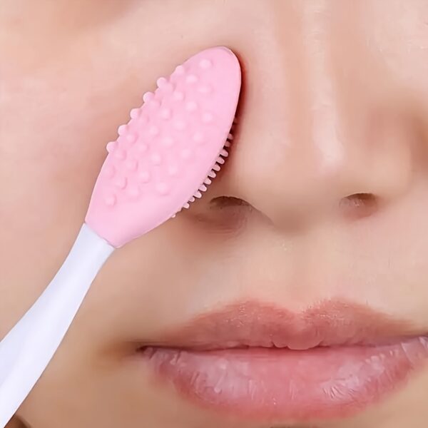 1pc Pink Silicone Nose Brush - Dual-Sided Soft Exfoliating & Massaging Facial Cleaner, Blackhead Removal Tool for Smooth Skin, Formaldehyde-Free, Ideal for Men & Women's Home Care - Image 2