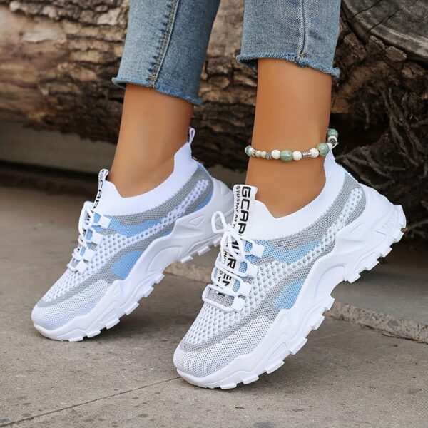 Women's Breathable Mesh Platform Sneakers, Casual Lace Up Outdoor Shoes, Comfortable Low Top Sport Shoes plus size - Image 12