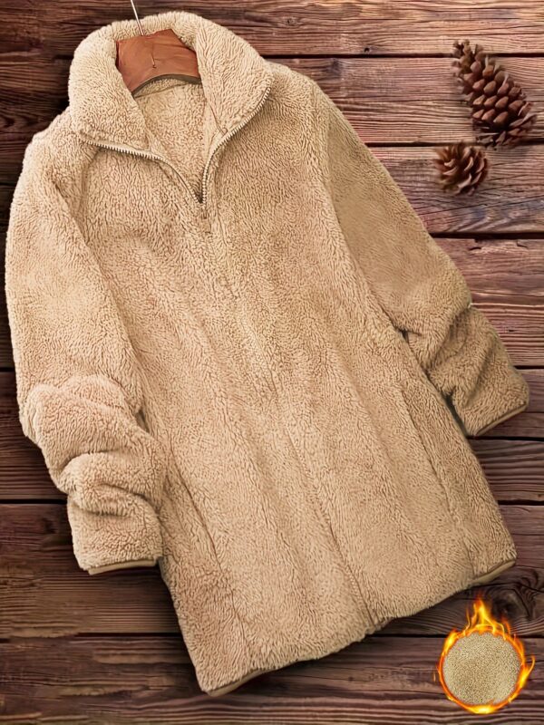 Zip Up Solid Teddy Coat, Casual Long Sleeve Winter Outerwear, Women's Clothing - Image 5