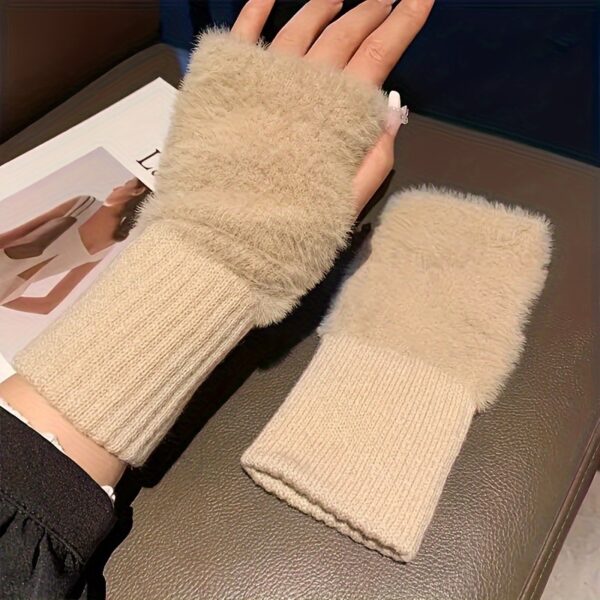 Women'S Cozy Fingerless Gloves - Soft, Warm, and Stylish Winter Gloves in Pure White, Perfect for Cold Weather or Casual Wear, Hand-Washable, Ladies Gloves - Image 2