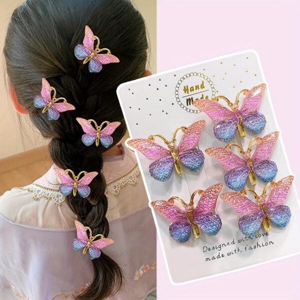 5pcs Whimsical Boho Butterfly Hair Clips for Girls - Sparkling Alloy Hair Accessories with Adorable Design - Perfect for Little Princesses - Image 6