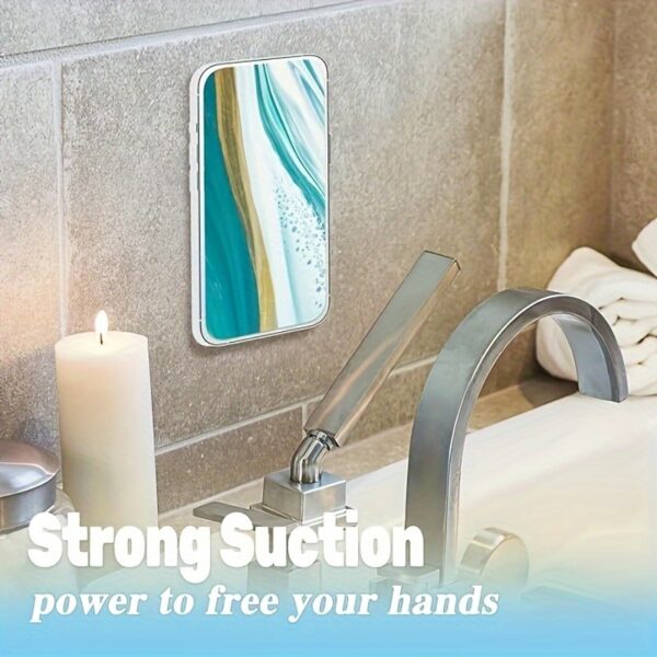 Adhesive Silicone Mobile Phone Holder with Suction Cup, Adhesive Silicone Hands-free Mirror Shower Phone Mount for Selfies and Videos (2 Colors Available) - Image 10