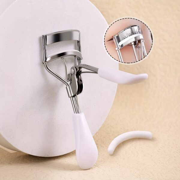 1 Portable Stainless Steel Eyelash Curler with 15 Silicone Pads for Women - No Damage, Lifting, and Shaping for Big Eyes - Image 10