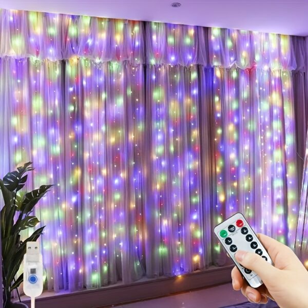USB-Powered Fairy Curtain Lights with Remote - 8 Modes, Warm White LED String Lights for Bedroom, Indoor Decor, Weddings & Parties - Image 10
