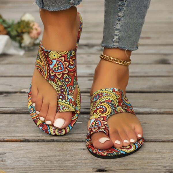 Women'S Vibrant Floral Print Flip Flops - Open-Toe, Fabric Upper with Colorful Butterfly & Geometric Design, Non-Slip Sole, Perfect for Casual & Sporty Attire, Casual Footwear | Vibrant Flip Flops | Durable Footwear - Image 6