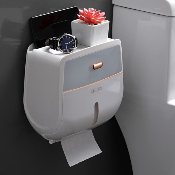 1pc Toilet Roll Paper Holder, Double Layer Large Capacity Tissue Storage Box, Wall Mounted Bathroom Tissue Dispenser, Waterproof Tissue Box, Bathroom Accessories - Image 2