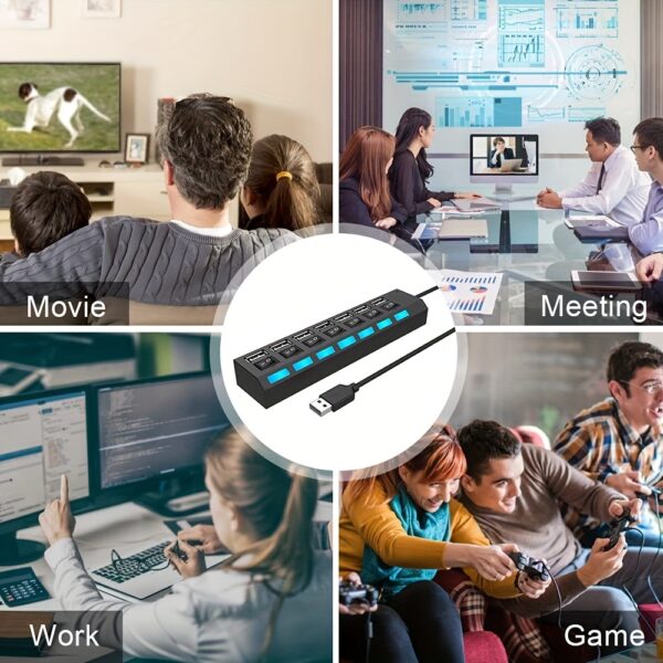 4 IN 1 USB HUB, 7 IN 1 USB 2.0 HUBS,USB Connectivity With 4-Port/7-Port USB 2.0 HUB, LED Power Indicator Docking Station Compatible For Laptops,PC,XBOX,PS4 And Other - Image 10