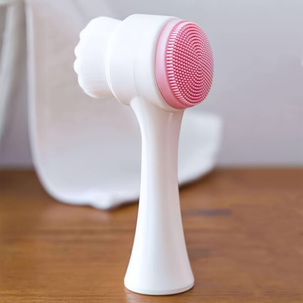 1pc Facial Cleansing Brush, Face Exfoliating Pore Deep Cleansing Brush, Double Side Silicone & Soft Bristle Face Wash Brush, Face Scrubber For Skincare - Image 2