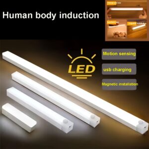 1 PCS LED Motion Sensor Cabinet Light, Counter Wardrobe Lighting, Wireless Magnetic USB Rechargeable Kitchen Night Light, Battery Operated Light for Instant Lighting in Wardrobe Cupboard Cabinet Stairs Hallway Rack