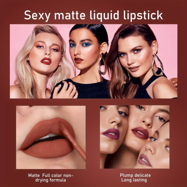 6 Pcs Matte Liquid Lipstick Makeup Set, Matte Liquid Long-Lasting Wear Non-Stick Cup Not Fade Waterproof Lip Gloss - Image 3