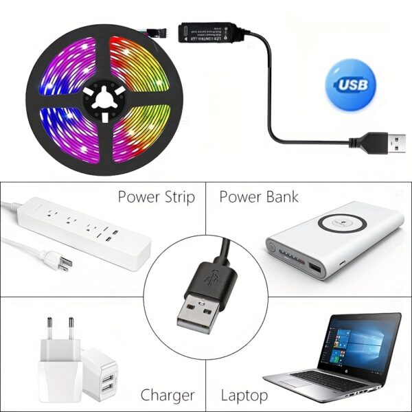 1 Set Flexible Color LED Decorative Strip Light, 24 Key Remote Control 5V USB Power Supply Back Adhesive Edge Lights, Light And Easy To Install, Computer, TV, Cabinet Decoration Eid Al-Adha Mubarak - Image 9
