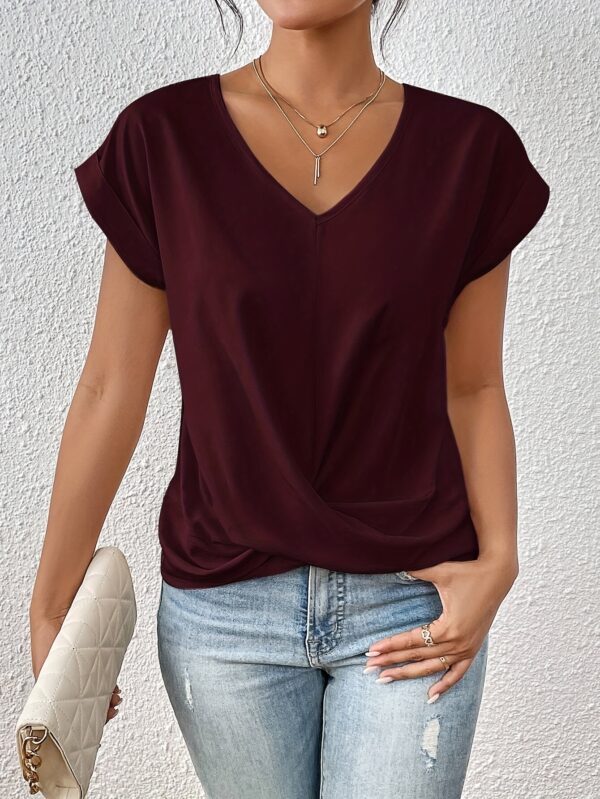 Women'S Sweetheart Neckline Short Sleeve T-Shirt - Solid Color, Regular Length, Summer Casual Top with Cross-Back Straps, Sweetheart Necklace