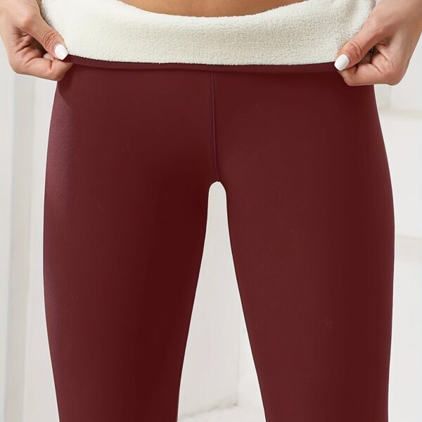 High Stretch Autumn And Winter Women's Plush Lined Sherpa Leggings, Solid Color Yoga Fitness Pants For Outdoor Running And Warm Pants - Image 15