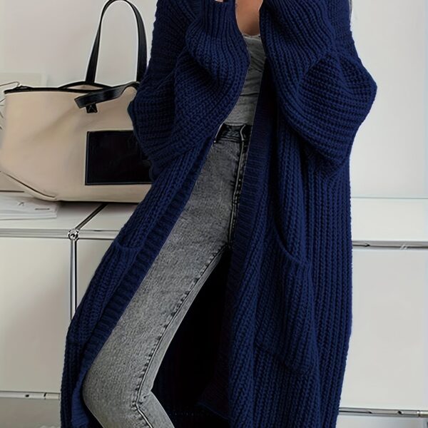 Solid Open Front Cardigan, Casual Long Sleeve Drop Shoulder Long Length Outwear, Women's Clothing - Image 16