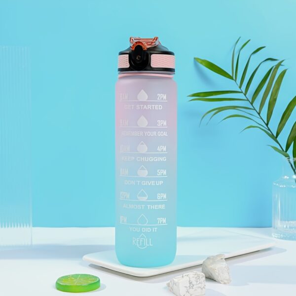 1000ml Gradient Sports Water Bottle with Straw - Leak-proof, Marked Scale, & Frosted Grip for Fitness Enthusiasts - Image 7