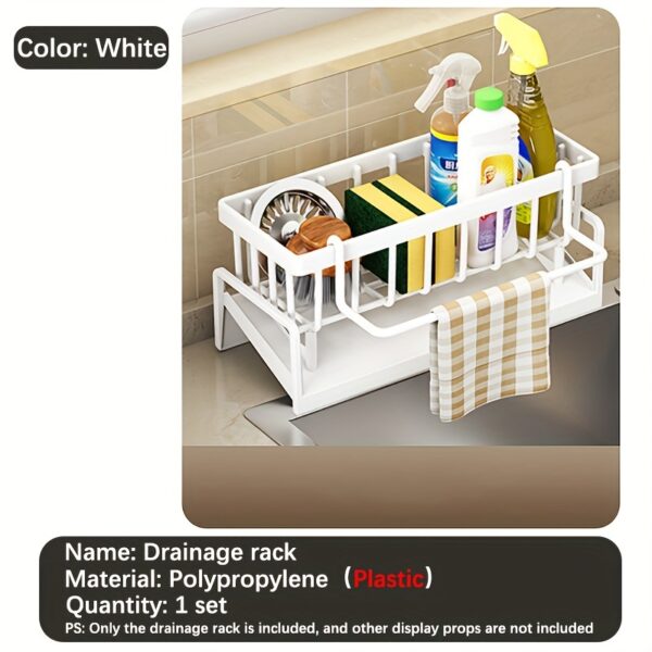 1pc Multifunctional Plastic Dish Cloth and Sponge Holder Rack - Space-Saving Storage with Drip Tray, Rust-Resistant Drainage Stand, and Soap Dispenser Holder - Black Kitchen Sink Caddy Organizer for Home and Kitchen - Image 3