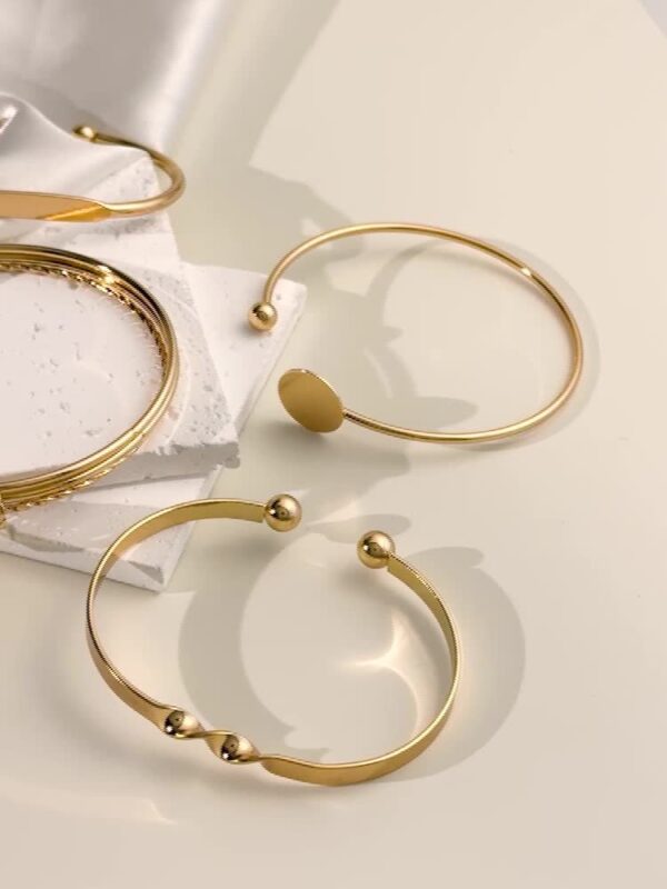5pcs/set Bangle, Minimalist Geometric Round Glossy Alloy Bangle Bracelet, Retro Trendy Knotted Open Cuff Bangle Set For Women - Image 6