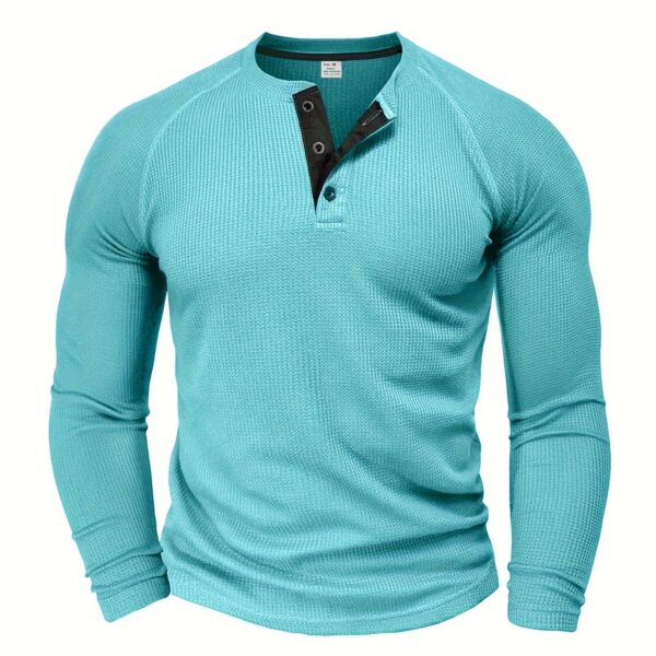 Men's Loose Solid Henley Shirt, Crew Neck Half Button Long Sleeve Shirt For Spring Fall Outdoor Activities - Image 16