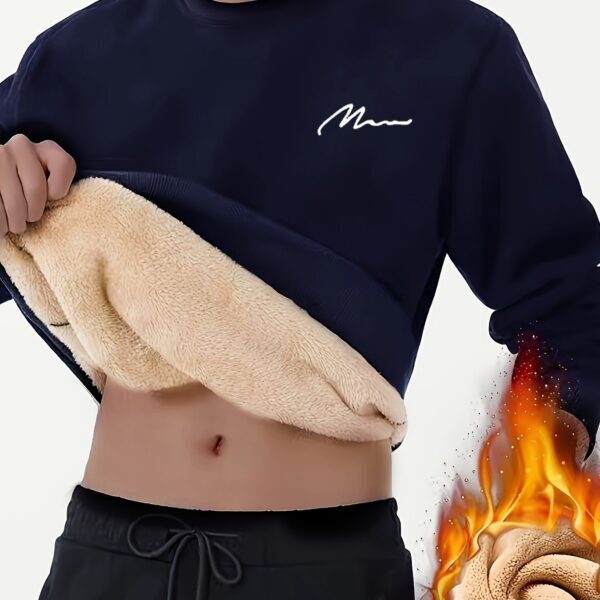 Men's Winter Warm Fleece-Lined Crew Neck Sweatshirt - Casual Black Long Sleeve with "MOM" Embroidery, Machine Washable, Cozy Polyester Fabric - Image 17