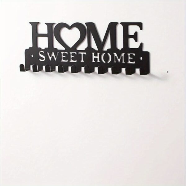Rust-Resistant Black Metal Chic Key Holder - Wall-Mounted Storage Rack with Decorative Hooks for Coats, Hats & More - Entryway or Hallway Organizer - Image 7