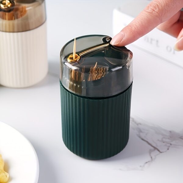 1pc, Toothpick Box, Light Luxury Creative Storage Toothpick Box, Creative Design Swab Jar, Automatic Release Press-type Plastic Toothpick Box, Dental Floss Box, Home Accessories - Image 4