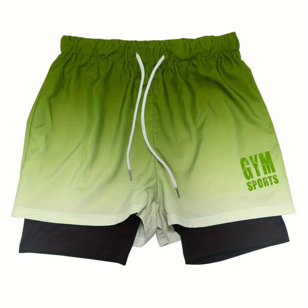 Men's Gradient Athletic Shorts - Summer Gym & Sports Gear, Breathable Polyester-Spandex Blend, Adjustable Drawstring, Dual-Color Design with "Gym Sports" Print - Image 16
