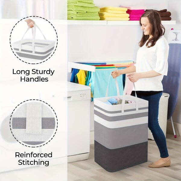 Large Laundry Basket, Freestanding with Expandable Folding Clothes Rack, Suitable for Dorm and Home Clothing Toys - Gradient Gray, 74.99L, Suitable for Hotel, Laundry Baskets - Image 8