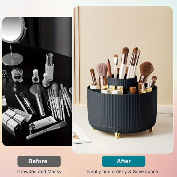 1pc Makeup Brush Storage Box, 360° Rotating Makeup Brush Organizer, 5-Compartment Large Capacity Brush Rack, Desktop Multifunctional Lipstick, Pen, Stationery Organizer For Storage And Organization - Image 11