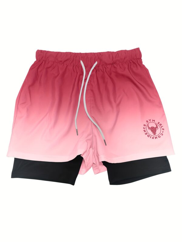 Men's Gradient Athletic Shorts - Summer Gym & Sports Gear, Breathable Polyester-Spandex Blend, Adjustable Drawstring, Dual-Color Design with "Gym Sports" Print - Image 4