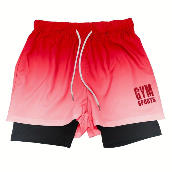 Men's Gradient Athletic Shorts - Summer Gym & Sports Gear, Breathable Polyester-Spandex Blend, Adjustable Drawstring, Dual-Color Design with "Gym Sports" Print - Image 22