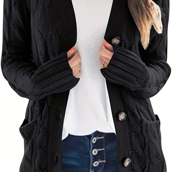 Cozy Cable Knit Cardigan - Chic Button-Up Design - Warm Long Sleeve Top for Women, Perfect for Fall & Winter - Image 12