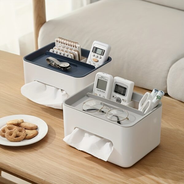 1pc Versatile Desk Organizer with Tissue Holder & Drawer – Sleek Remote Control & Accessory Caddy for Home Office Efficiency
