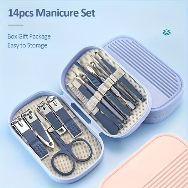 A Set Of 14pcs Stainless Steel Manicure And Pedicure Tools, Featuring Modern Style Concave Edge Nail Clippers And Grooming Tools, Including A Portable Storage Box - A Unisex Odorless Nail Care Kit - Image 9
