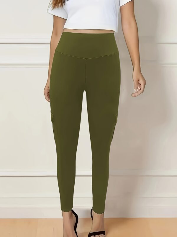 Solid Color Butt Lifting Yoga Leggings With Pockets, Running Sports Tight Pants, Women's Activewear For Fall & Winter - Image 8