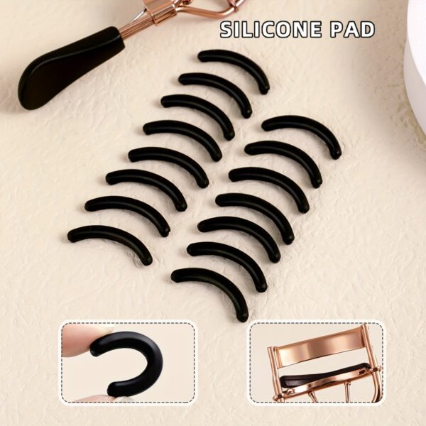 1 Portable Stainless Steel Eyelash Curler with 15 Silicone Pads for Women - No Damage, Lifting, and Shaping for Big Eyes - Image 2