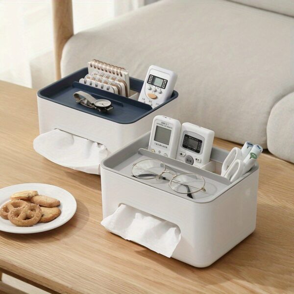 1pc Versatile Desk Organizer with Tissue Holder & Drawer – Sleek Remote Control & Accessory Caddy for Home Office Efficiency - Image 7