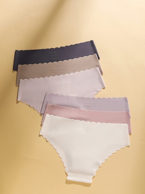 6pcs Breathable Solid Scallop Trim Briefs, Sexy Comfy Stretchy Women's Lingerie & Underwear Intimates Panties - Image 8